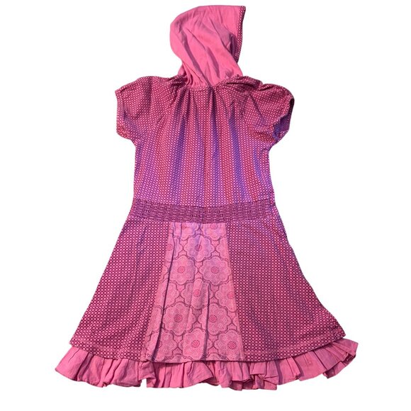 Naartjie Kids Pink Hooded Dress XXL 8 Years With Decorative Flowers & Pockets - Picture 3 of 3